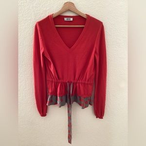 Moschino Red and Gray Tie Front Peplum Blouse Top Sweater Lightweight